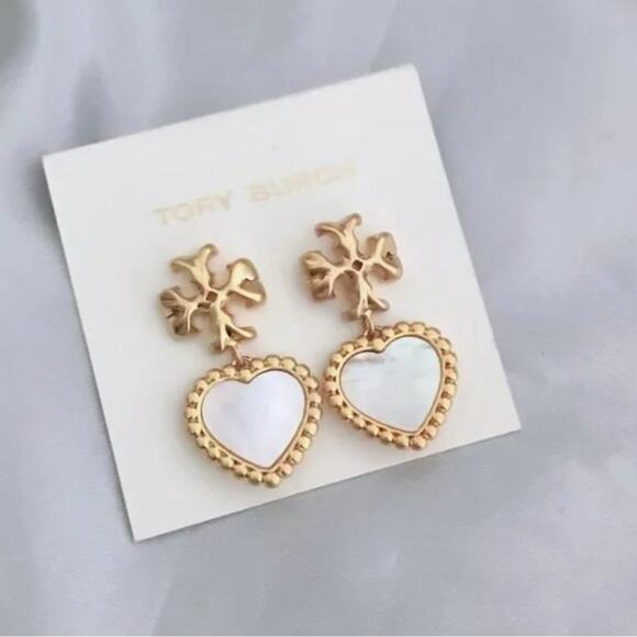 TORY BURCH ROXANNE MOTHER-of Pearl /GOLD 18k GOLD PLATED EARRINGS NWT - Picture 4 of 7